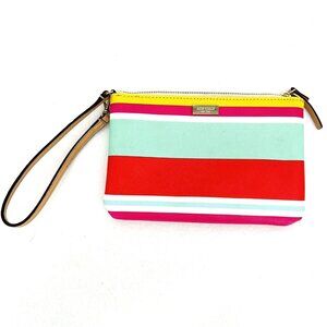 Kate Spade New York Women's Striped Multicolor Wristlet Trim Leather Logo Inside